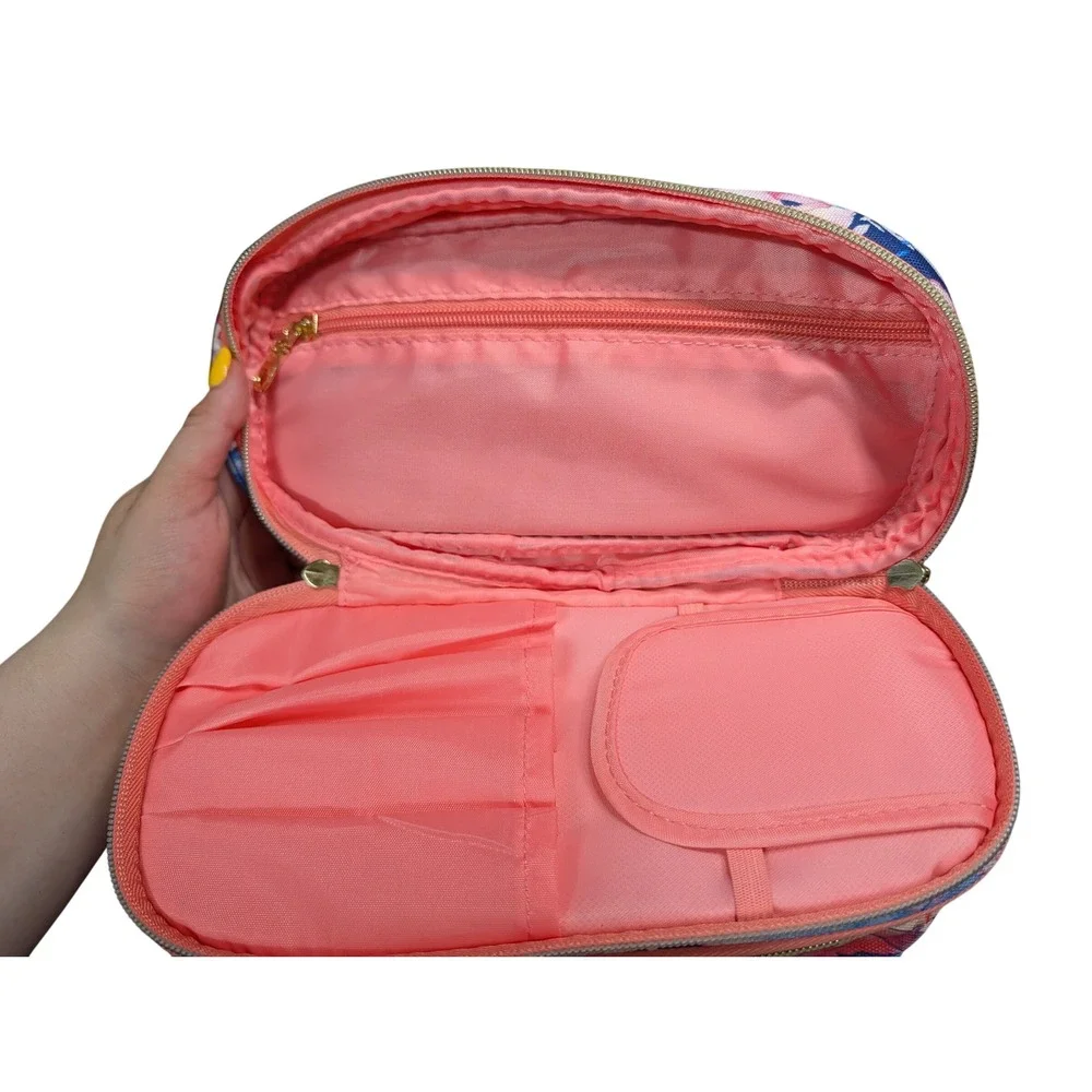 Sophia Joy Floral Makeup Bag Travel Cosmetic Case Multicolor Gold Zip Organizer